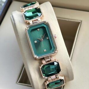 Emerald Elegance Green Stone Bracelet Watch