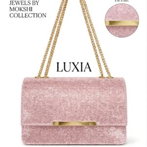 LUXIA – Rose Pink Shimmer Flap Clutch with Gold Hardware