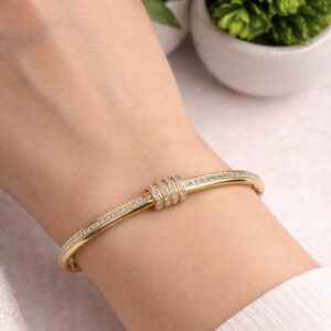 Linear Radiance Bangle – Triple-Barrel Crystal Gold Kada