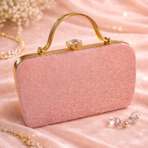 Aurora Rose Shimmer Box Clutch – Crystal Crown Handle Edition