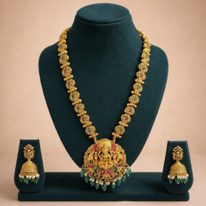 Lakshmi Circular Haram – Antique Gold Temple Set with Ruby & Emerald Accents