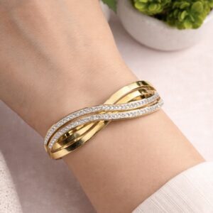 Serpentine Infinity Bangle – Multi-Layer Gold & Pavé Crystal Kada