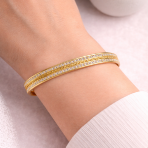 Twined Radiance Bangle – Gold Rope & Double-Row Crystal Kada