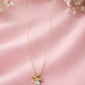 Bow-Tie Elegance Solitaire chain – Crystal Pavé Gold Pendant