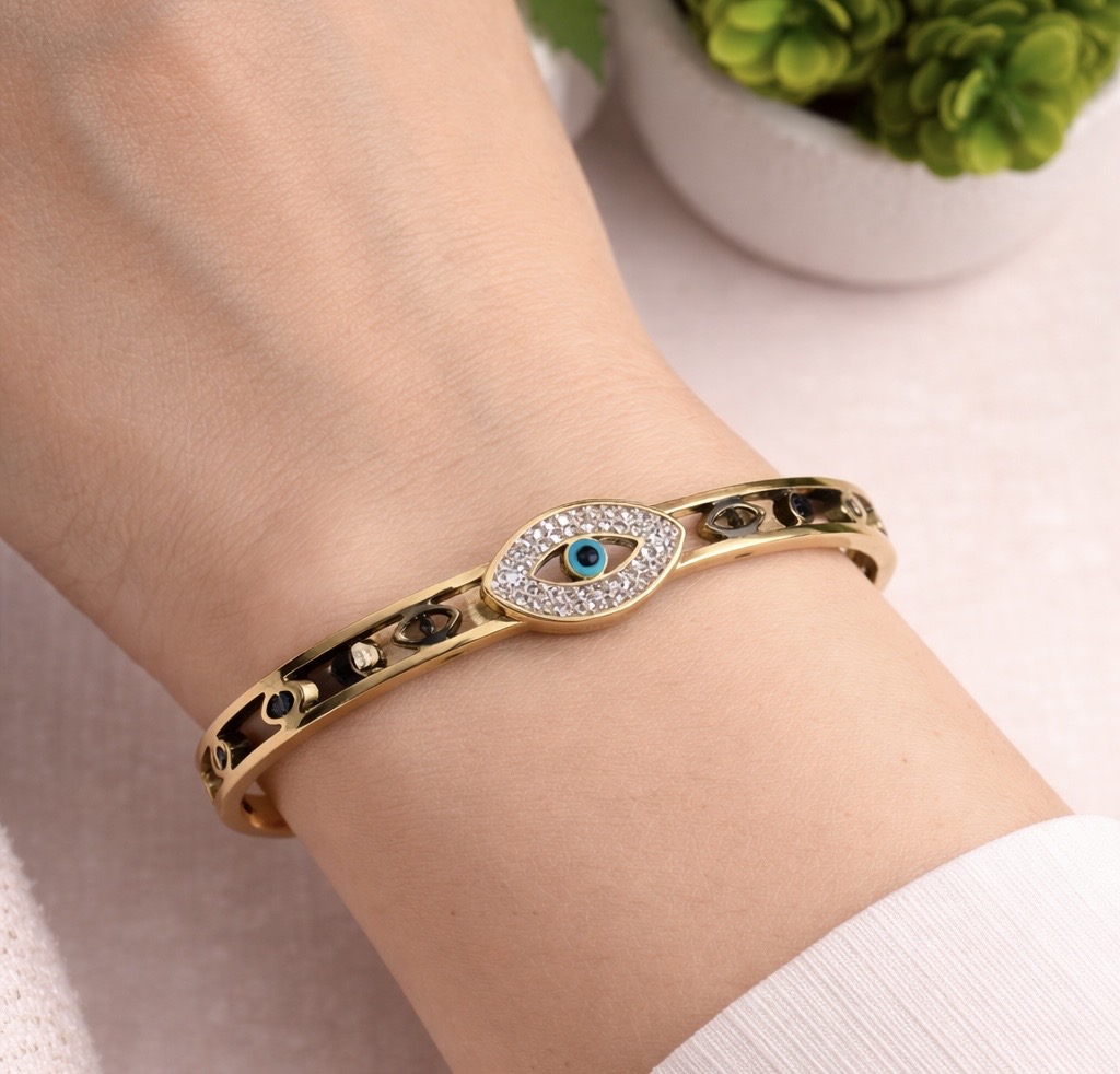 Guardian Aura Evil Eye Bangle – Crystal Pavé Gold Kada