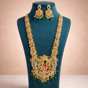 Ram Parivar Heritage Long Haram Set – Enamel-Work Antique Gold Temple Jewelry