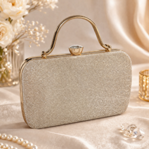 Aurora Champagne Shimmer Box Clutch – Crystal Crown Handle Edition