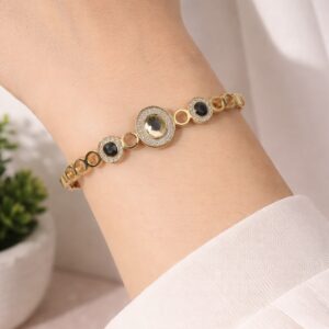 Eclipse Halo Link Bracelet – Champagne & Onyx Crystal Gold Kada