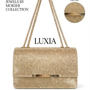 LUXIA – Gold Shimmer Flap Clutch with Double Chain Strap