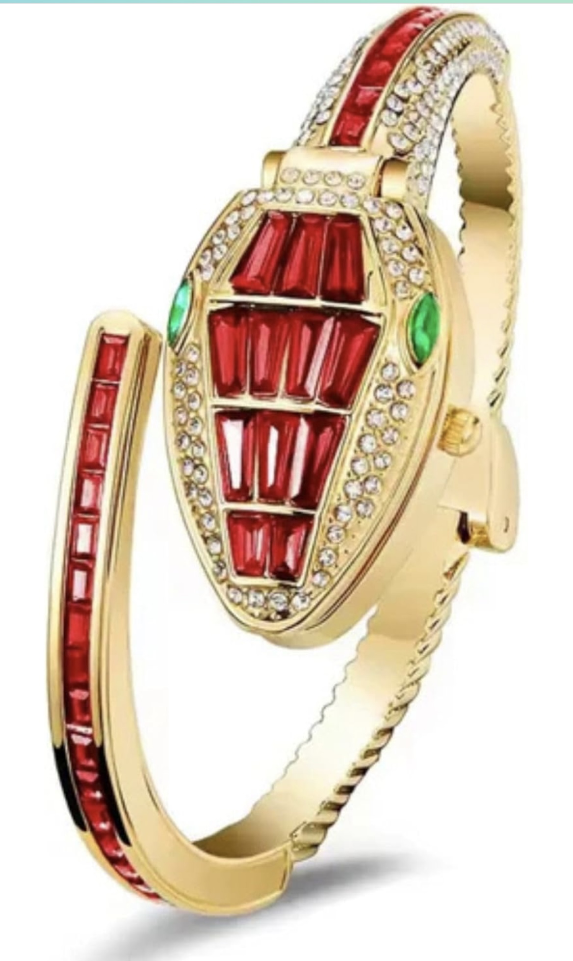 Serpent Secret Bracelet Watch – Ruby Red Baguette & Emerald Eye Edition