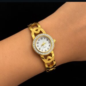 Classic Gold-Tone Chain Link Bracelet Watch – Crystal Halo Edition