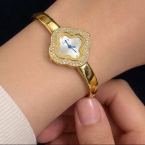 Alhambra-Inspired Clover Bangle Watch – Mother of Pearl & Gold Edition