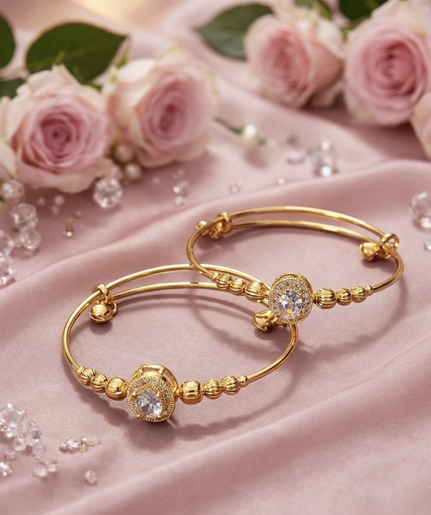 Ethereal Flora Adjustable Bangles – Expanding AD Stone Statement Set - Image 2