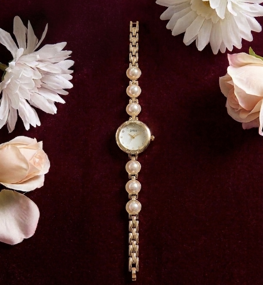 Pearl Enchantment Bracelet Watch – Victorian Gold & Cream Pearl Edition