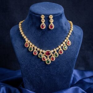 Regal Teardrop Symphony Set – Ruby & Emerald AD Stone Bridal Necklace
