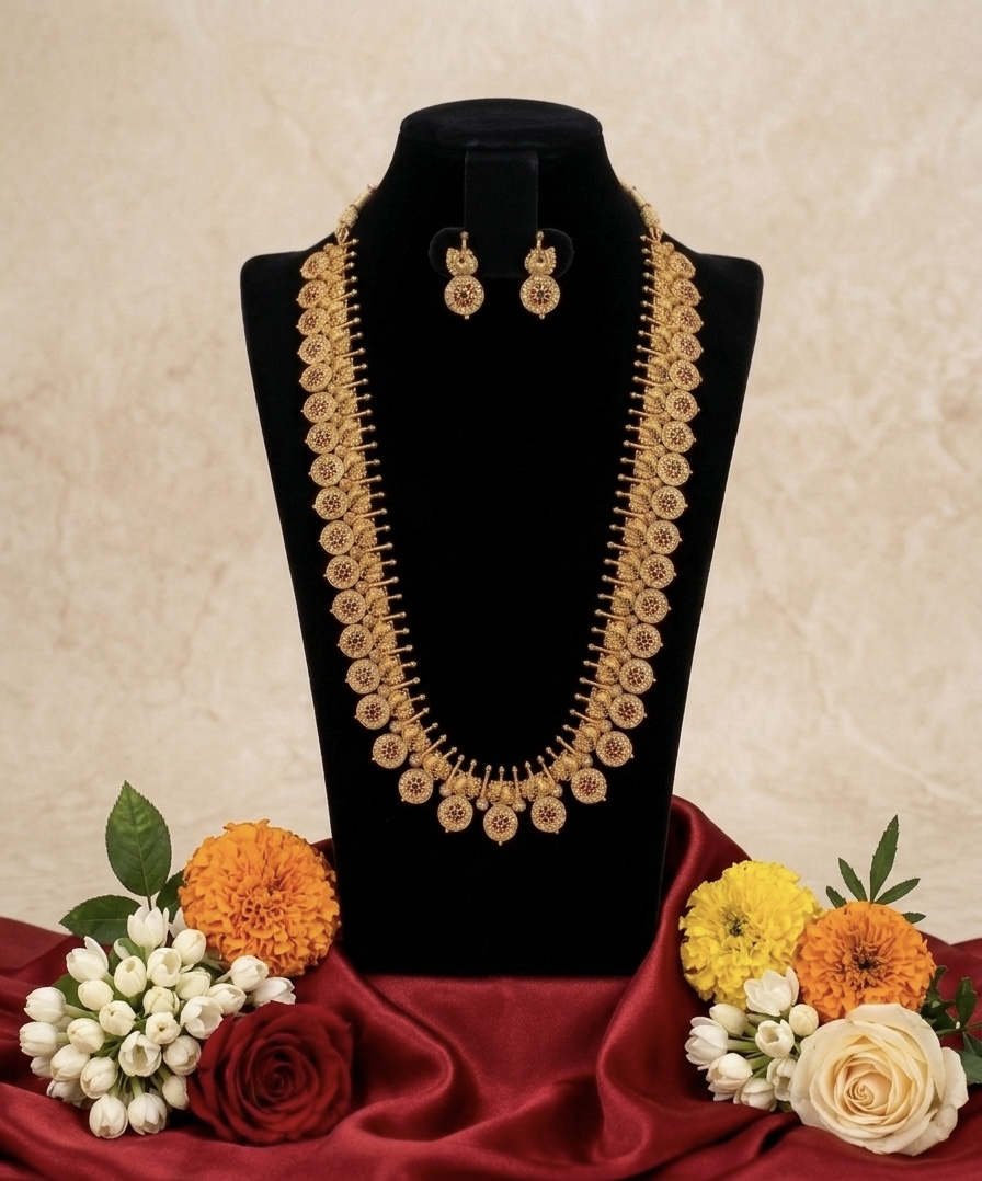 Heritage Lakshmi Kasu Mala – Antique Gold Coin Haram with Matching Studs