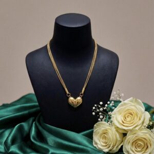 Twin-Strand Amour Heart Necklace – Polished Gold Split-Heart Statement Set