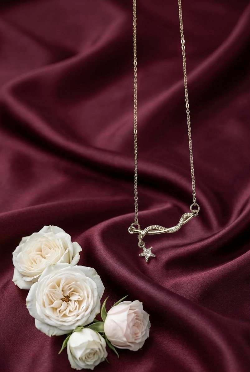 Stellar Entwine Bar Necklace – Crystal Pavé Star & Twisted Gold Pendant