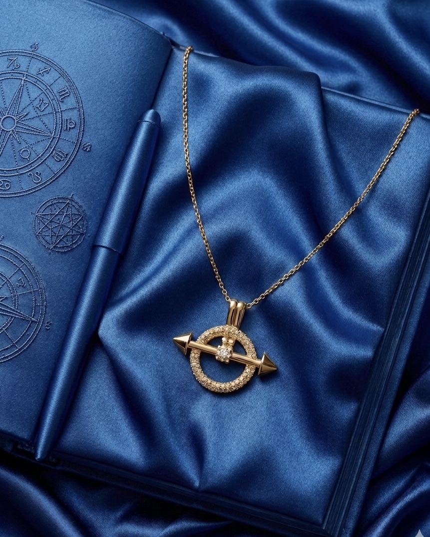 Cosmic Archer Medallion – Crystal Halo & Arrow Statement Necklace