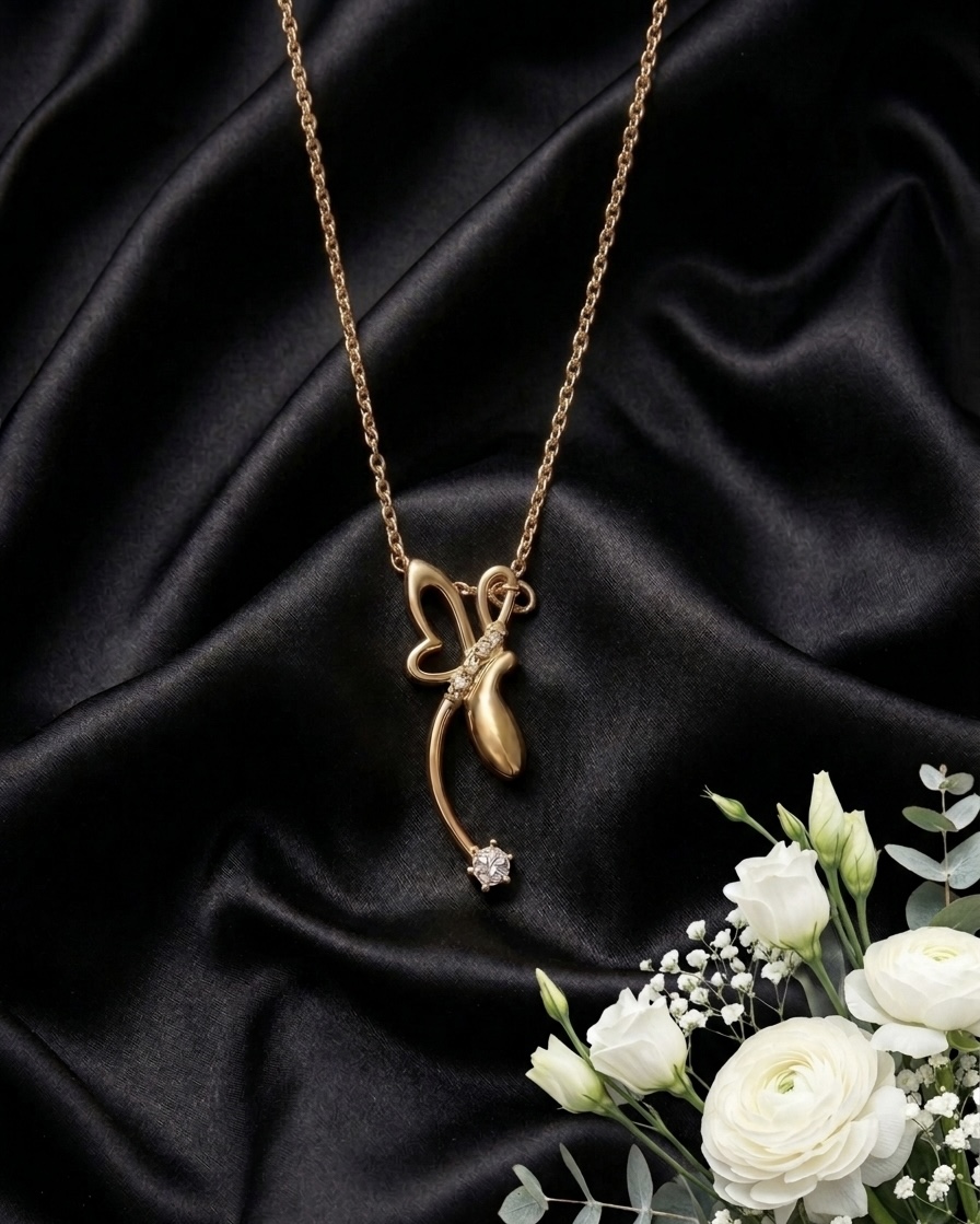 Papillon Flight Pendant – Sculptural Rose Gold Butterfly Lariat Necklace