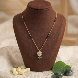 Botanical Grace Mangalsutra – Crystal Floral Pendant with Black Bead Chain