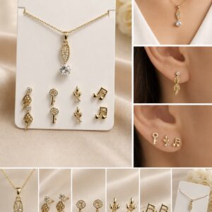 Aura Gold Pendant Necklace & Charms Studs Gift Set