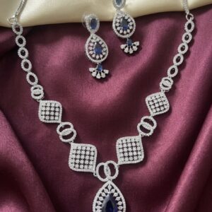 Royal Blue Sapphire & Crystal Drop Necklace Set with Matching Teardrop Earrings
